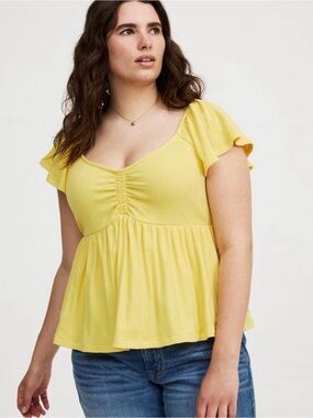 torrid Yellow Ruched Sweetheart Peplum Top